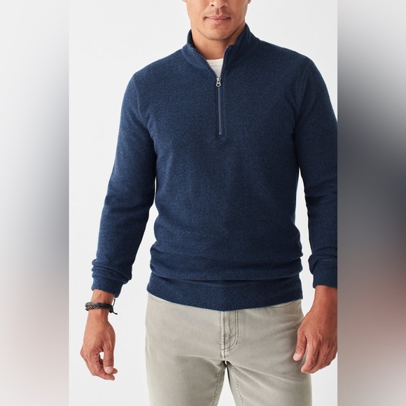 Faherty Men’s Legend Quarter Zip Sweater in Navy Blue Twill Size XL - Picture 1 of 11